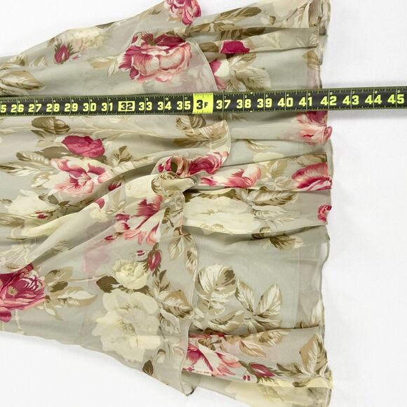 Vintage Cattiva  Women’s Floral 100% Silk Layered Slip Dress Size 10 Sage Green - Picture 11 of 12